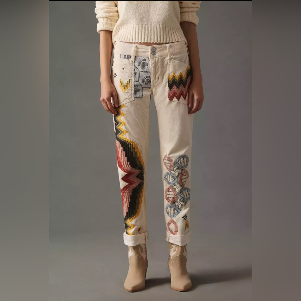 Anthropologie BOHO Pilcro Taiga The Wonderer Ivory Corduroy Pants, Sz 30, NWOT - Picture 5 of 13